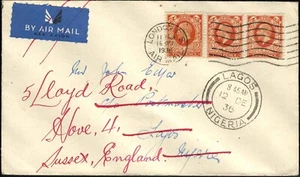 SAVOYSTAMPS-NIGERIA-COVERS-1936-REGISTERED LETTER TO-SUSSEX ENGLAND- - Picture 1 of 1