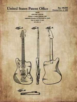 Antique guitar Fender, Gibson 1938-59: designs for poster, wall art, gift - Image 1 of 4