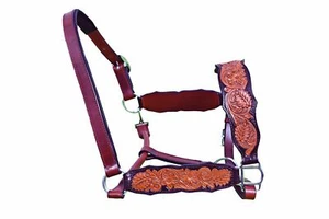 Premium Horse Beautifully Leathe Halter Carved Handmade Padded Chrome Fittings - Picture 1 of 14