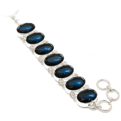 Brazalete de plata de ley 925 con piedras preciosas de cuarzo iolita 7-8" H719 Foto 1 de 4