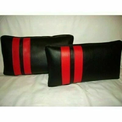 Black-Red Lambskin Leather Decor Pillow One-Piece Cover Cushion Genuine Stylish - Image 1 of 3