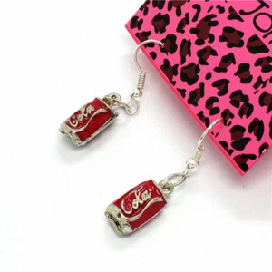 Orecchini pendenti simpatici nuovi argento gioielli moda smalto coca cola-cola lattina ciondolo gancio - Foto 1 di 4
