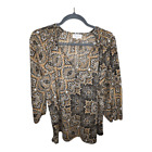 Melloday Black And Gold Geometric Print 3/4 Sleeve With V-Neck Women's Size Larg
