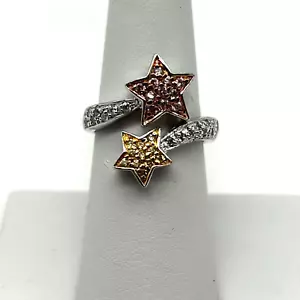 .925 Sterling Silver Twist Stars CZ Pink Yellow Enamel Cocktail Ring Size 7 1/2 - Picture 1 of 9