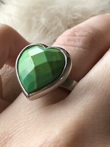 Barse 925 Sterling Silver Large Green Stone Heart Ring Sz  6
