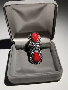 Piedras preciosas de coral rojo Carolyn Pollack .925 talla 6,25 - Imagen 1 de 3