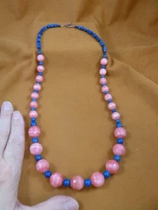 (v465-3) 27" de largo piedra preciosa rosa rodocrosita + collar redondo azul lapislázuli con cuentas - Imagen 1 de 4
