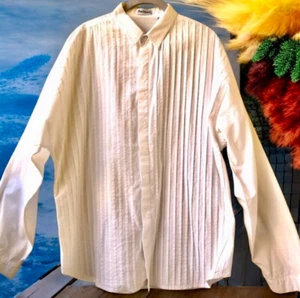 Vintage 80’s Hong Kong Bachrach White Tuxedo Pleated Button Up Shirt Mens XL - Bild 1 von 13