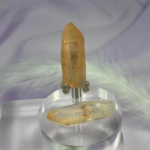 Rare 2 x small natural Peach Lemurian Seed Quartz points 14.5g SN27689 - Foto 1 di 4