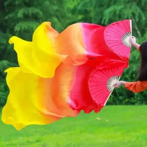 Tie-dyed Belly Dance Fan Veils for Women Long Silk Fan Bamboo Fans New Arrival - Picture 1 of 37