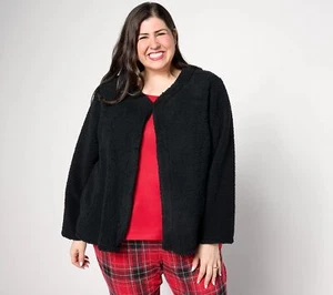 MUK LUKS Size Medium Short Sherpa Cardigan BLACK A625604 - Picture 1 of 1