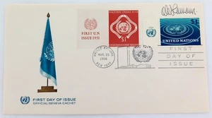 .1966 UNITED NATIONS FDC signed by DESIGNER $1 STAMP with SUPERB OFFICIAL CACHET - Picture 1 of 1