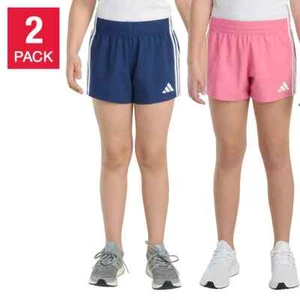 NEW Girl's Adidas 2 Pack Active Shorts Pink Blue Size Medium 10 - 12 - Picture 1 of 14