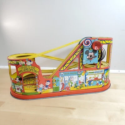 NOT WORKing Vtg 50s Chein Tin Disneyland Rollercoaster Toy ~ Wind Up Litho - Image 1 of 4