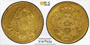 BRAZIL 6400R 1789R Maria I gold "Plain Headdress" 6400 Reis (Peça) NGC AU 58 - Picture 1 of 1