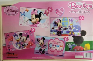 4 Jigsaw Puzzles Disney Minnie Mouse Boutique Kids Wood Storage Box 24 pcs - Picture 1 of 8