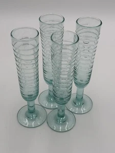 Vintage Green / Aqua Colored Wine Glasses With Ribbed Design - Set Of 4 - Picture 1 of 9