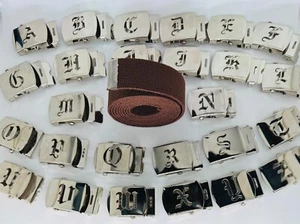 Cinturón militar de tela marrón con hebilla cromada inglés antiguo A-Z 60 " 70" 80" - Imagen 1 de 27