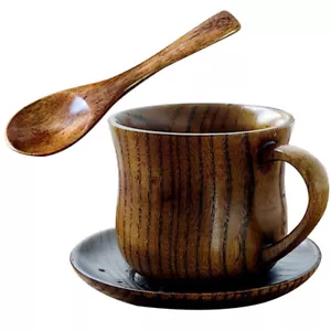 1 Set Wooden Cup Simple Coffee Milk Cup Household Tea Cup with Saucer Spoon for - Picture 1 of 12