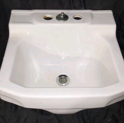 Fregadero de pared de baño de porcelana blanca Mid Century 1963 vintage, lavabo profundo de 15x14 pulgadas y 6 pulgadas Foto 1 de 4