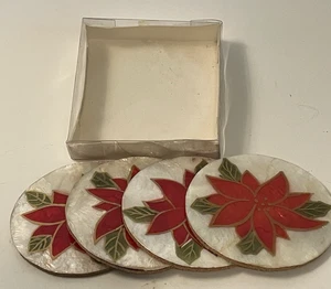Set of 4 Cork Backed Christmas Holiday Coasters Poinsettia 3.25" Nordstrom - Picture 1 of 7