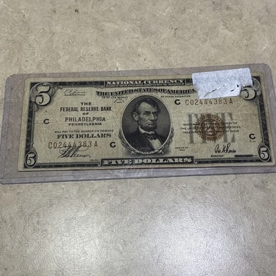 1929 Five Dollar Bill $5 National Currency - Philadelphia, PA Brown Seal - Image 1 of 2