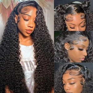 13x4 Deep Wave Lace Front Wigs Human Hair Glueless Wet and Wavy Lace Front Wi... - Picture 1 of 6