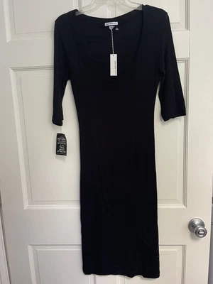 全新带标签 James Perse 连衣裙低圆领上衣迷笛连衣裙黑色 3 码 — 第 1/3 张图片