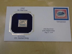 1918 AIR MAIL ISSUE 24 CENT INVERTED JENNY FIRST DAY OF ISSUE 22 kt gold - Picture 1 of 1