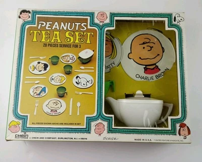 1969 Peanuts Snoopy Tea Set/ Play Dishes In Original Box Missing A Cutlery Set - Image 1 of 4