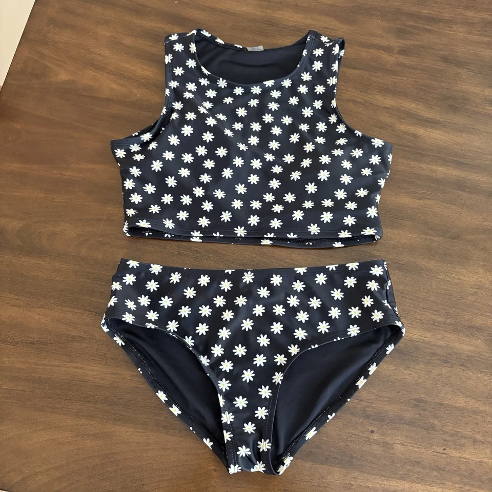 Traje de baño Old Navy para niñas XXL talla 18 negro 2 piezas margarita  Foto 1 de 4