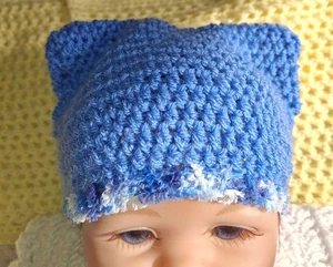 Handmade Crochet Babies Cat Beanie - Picture 1 of 3