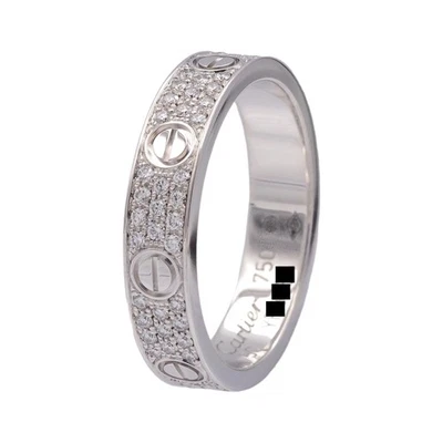 Anillo Cartier Love pavimentado en oro blanco de 18 quilates con diamantes 4 mm 5,25 EE. UU. / 50 UE Foto 1 de 4