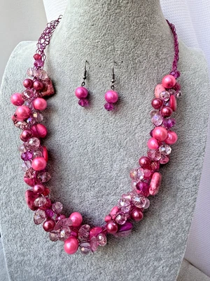 Pink Barbiecore Trendy wire collar *matching Set* Necklace & Earrings OOAK LOT - Image 1 of 4