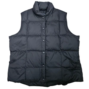 LANDS END Quilted Goose Down/Feather Puffer Vest Women Sz XL Black Snap Front - Picture 1 of 9