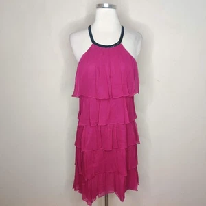 Jay Godfrey Pink Silk Tiered Dress Size 4 Halter Neck Sequin Strap Chiffon - Picture 1 of 10