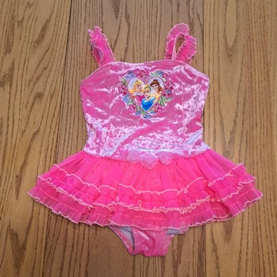Disney Princesa Terciopelo Tutú Traje de Baño Rosa Bordado Flores Belle Niñas 5-6 Foto 1 de 4