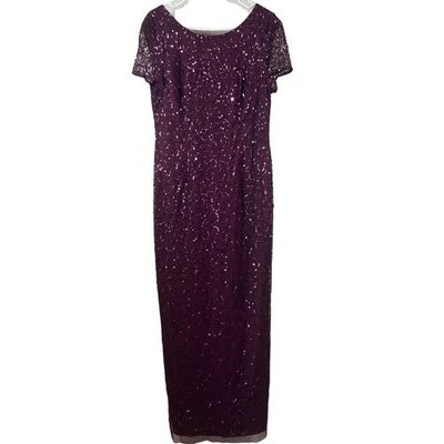 Papell Boutique Dress Women’s Size 16 Purple Sequins Evening Gown Maxi Slit NEW - Image 1 of 4