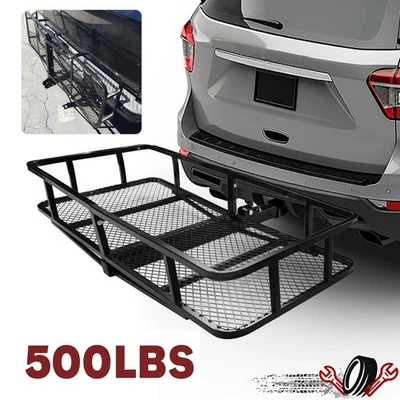 500 lb Cargo Carrier Hitch Mount Cargo Basket Foldable Luggage Rack  2" Receiver - Image 1 of 4