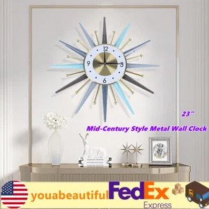 Simple Nordic Vintage Style Mid Century Starburst Wall Clock Wall Watch Decor - Picture 1 of 15