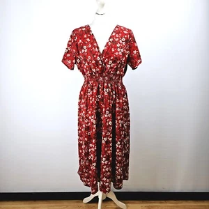 Abito midi rosso floreale - taglia XL UK 12-14 - NUOVO - Foto 1 di 5