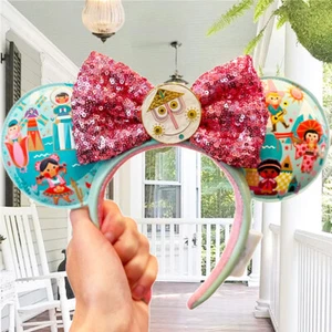 It’s A Small World Disney* Parchi Paillettes Fiocco Minnie Orecchie Disneyland Cerchietto US - Foto 1 di 7