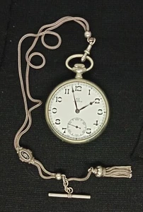 Vintage Omega pocket watch, working, manual winding w/ silver chain - Picture 1 of 5