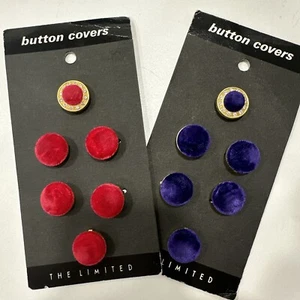 THE LIMITED Velvet Gold Button Covers 2 Set of 6 NEW Blue and Red Vintage - Picture 1 of 6