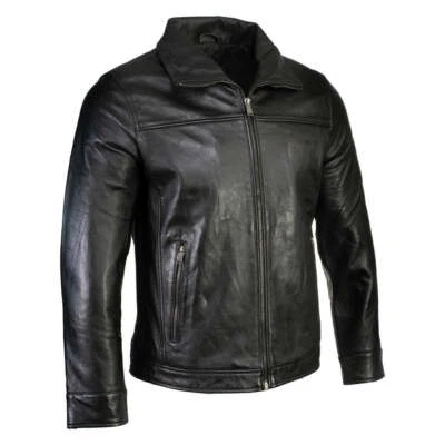 Boston Harbour 1898 Men's Black New Zealand Lamb Leather Fashion Car Coat Jacket - Image 1 of 4