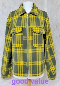 ASOS Womens Loose Fit Jacket UK Size S Yellow & Sage Green Colour Check Cotton - Picture 1 of 7