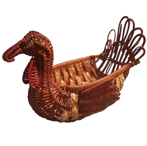 Vintage Wicker Turkey Basket Thanksgiving Serving As Is Cover