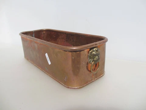 Vintage Copper Trough Tub Old Brass Lion Handles Planter Plant Pot Antique 11.5" Cover