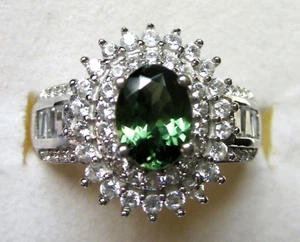 Rare Green Apatite & Zircon Ring / size 9 / 925 Sterling Silver / 2.75 ct - Picture 1 of 6