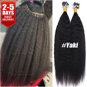 YAKI Micro Links Loop Ring I Tip Human Hair Extensions Pre Bonded Kinky Straight